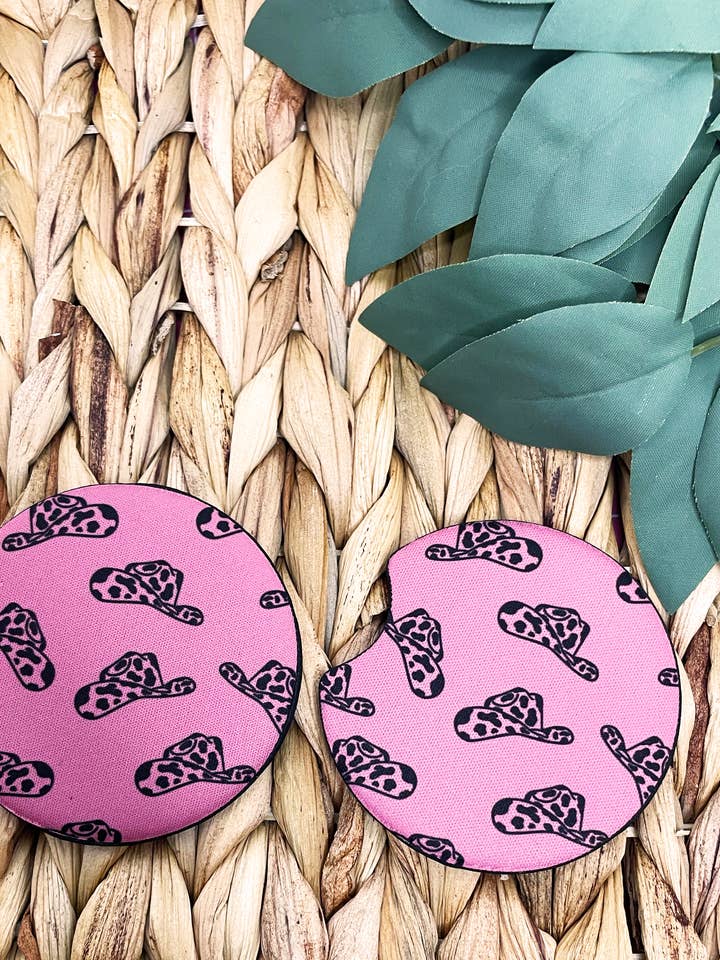 Pink Cowgirl Hat Car Coasters - Set of 2 for wholesale by Miss Printed Co