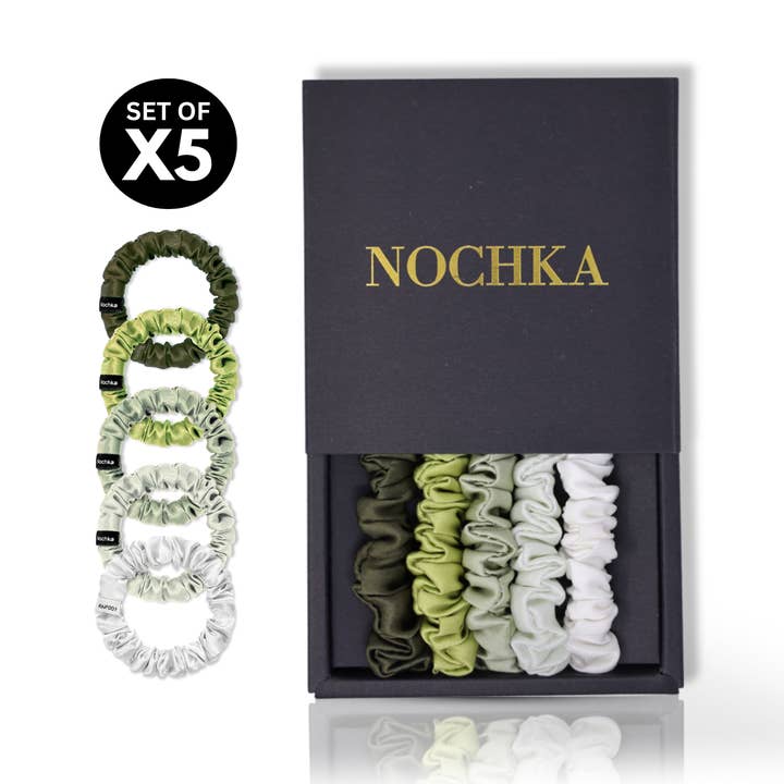 Mulberry Silk Scrunchies Shades Ultra-Skinny  (Set of 5) for wholesale by Nochka
