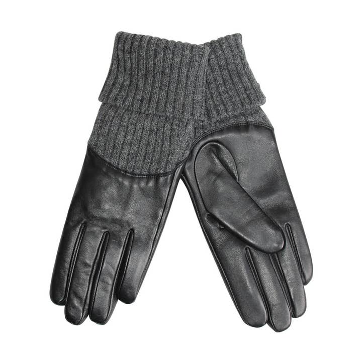 Set da 21 e 50: Guanti in pelle liscia da donna con polsino a maglia per la vendita all'ingrosso da parte di NF Nitzsche Fashion