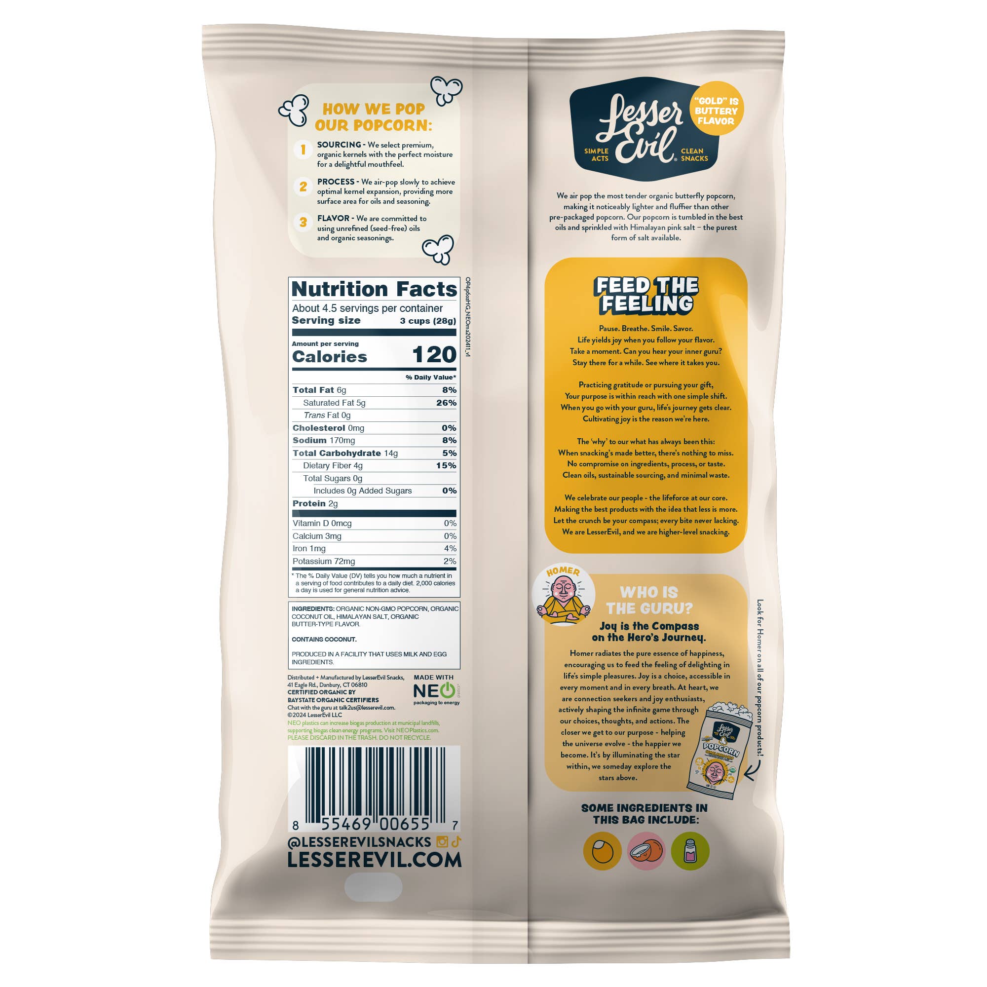 LesserEvil - Wholesale Popcorn - Organic Popcorn, Himalayan Gold 4.6 oz1