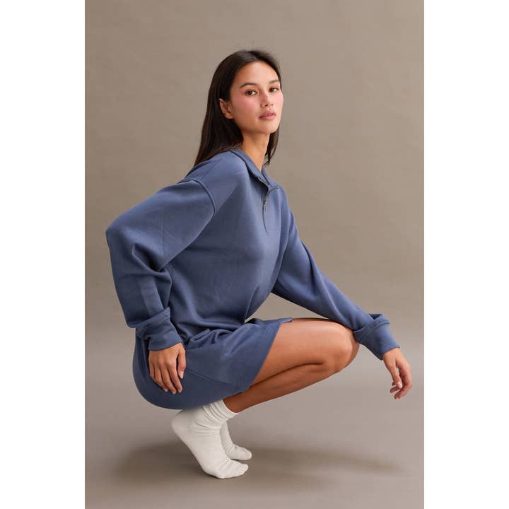HYFVE - Wholesale Dress - Women's - Double Knit Half Zip Up Long Sleeve Mini Dress2