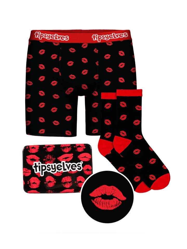 Tipsy Elves - Wholesale Underwear - Men's - Men's Kiss Attack Boxers & Socks Valentine's Day Gift Set