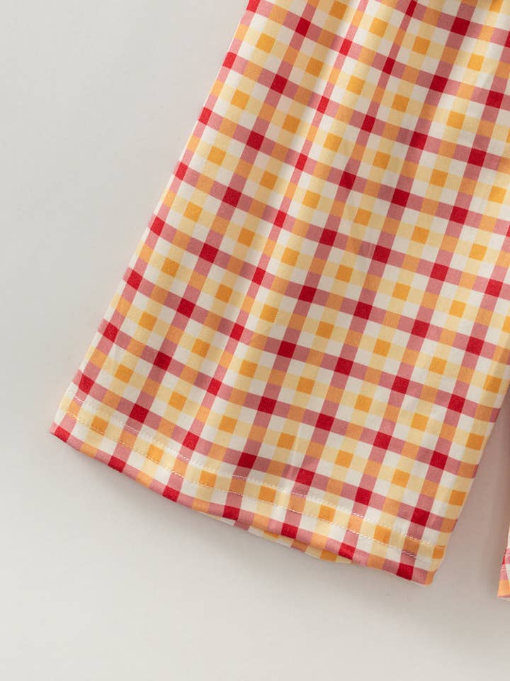 littleoneusa - Wholesale Top & Short Set - Kids - 2025 Yellow Plaid Strawberry Boy Short Set