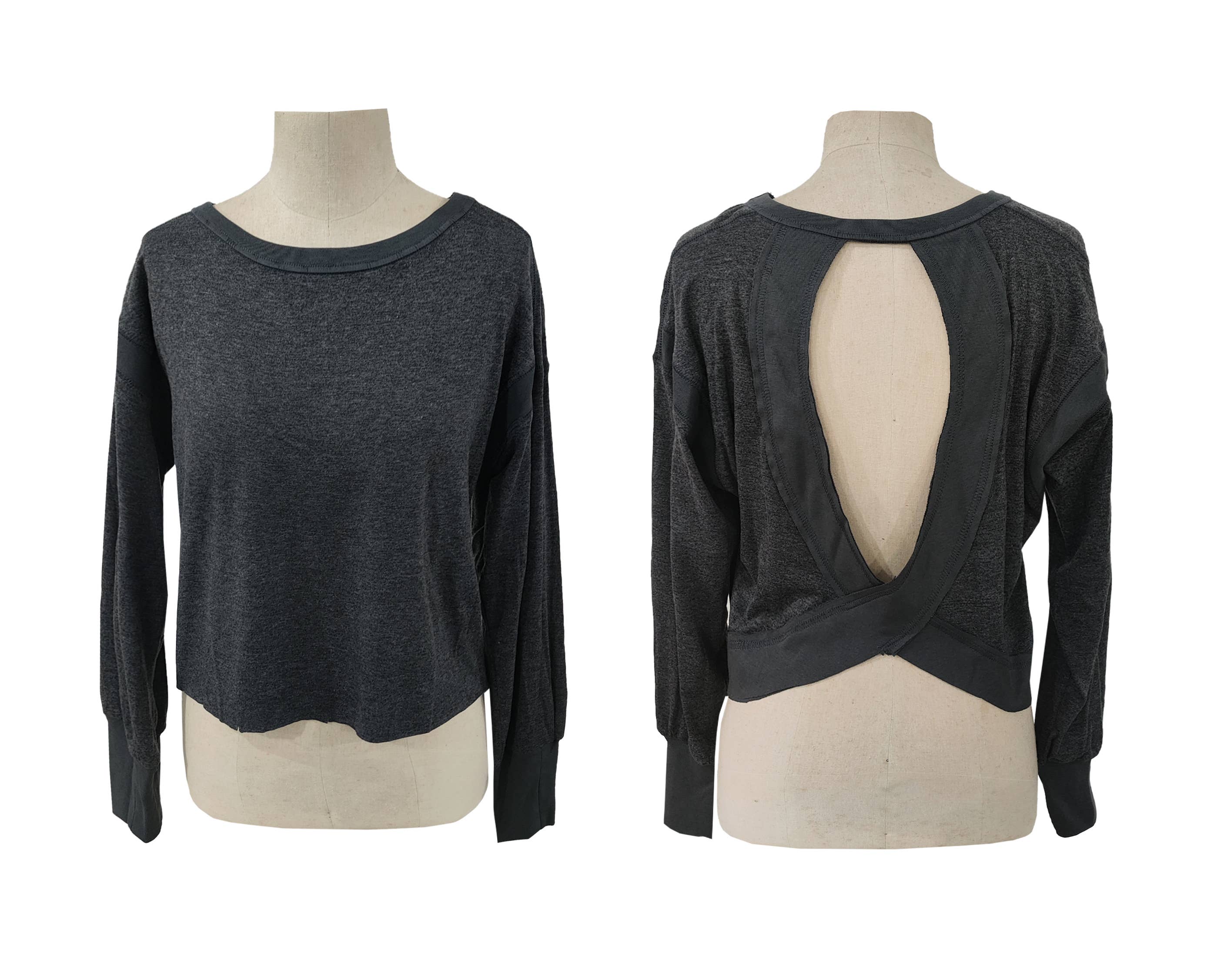 HIDDENBRAND - Wholesale T-Shirt - Women's - Slouchy wrapped cutout back workout long sleeve Tee11