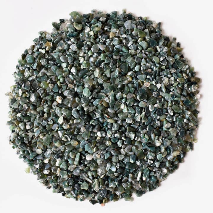 100g Healing Gemstone Chips | Moss Agate | Raw Crystal Chips for wholesale by Soothing Crystals