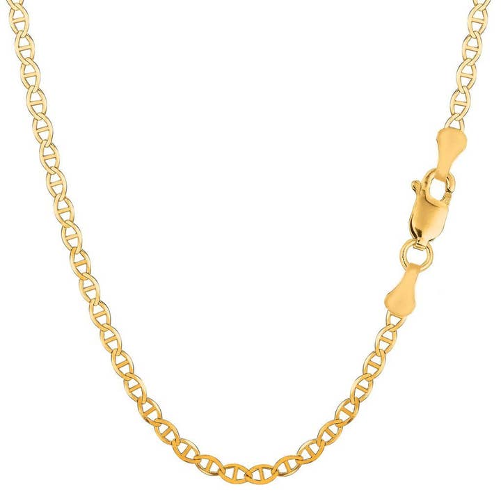 The Diamond Deal - Wholesale Link & Chain Necklace - The Diamond Deal 10k SOLID Yellow Gold 3.2mm Shiny Mens Mariner-Link Chain Necklace or Bracelet Bangle or Foot Anklet for Pendants and Charms with Lobster-Claw Clasp ( 7" 10", 16", 18" 20" 22" 24?)4