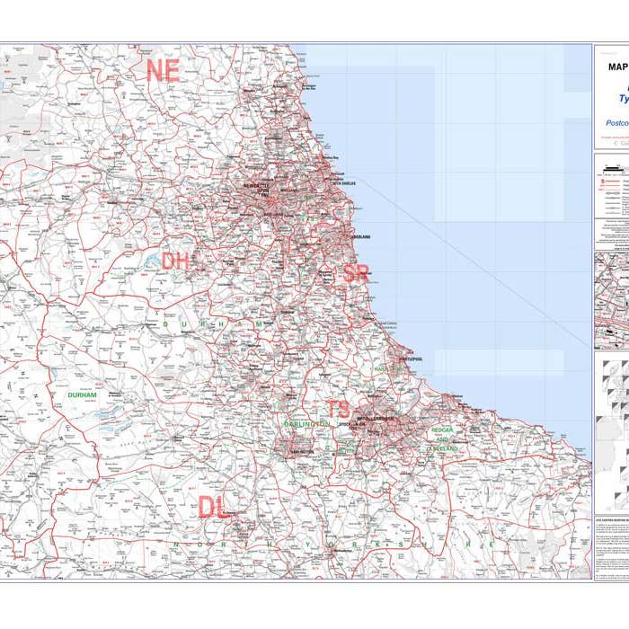 Map Marketing Limited - Wholesale Map - Durham, Tyne, Tees (Newcastle Upon Tyne) Postcode Wall Map