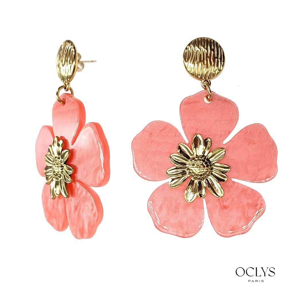 Oclys - Wholesale Dangle Earrings - Stainless steel flower earrings resin Vale2