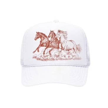 Casquette Wild Horses Trucker (blanche) pour la vente par Not From Malibu