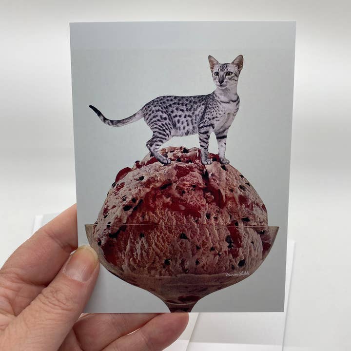 Toyger Cat on Ice Cream Card for wholesale by Maureen Shields