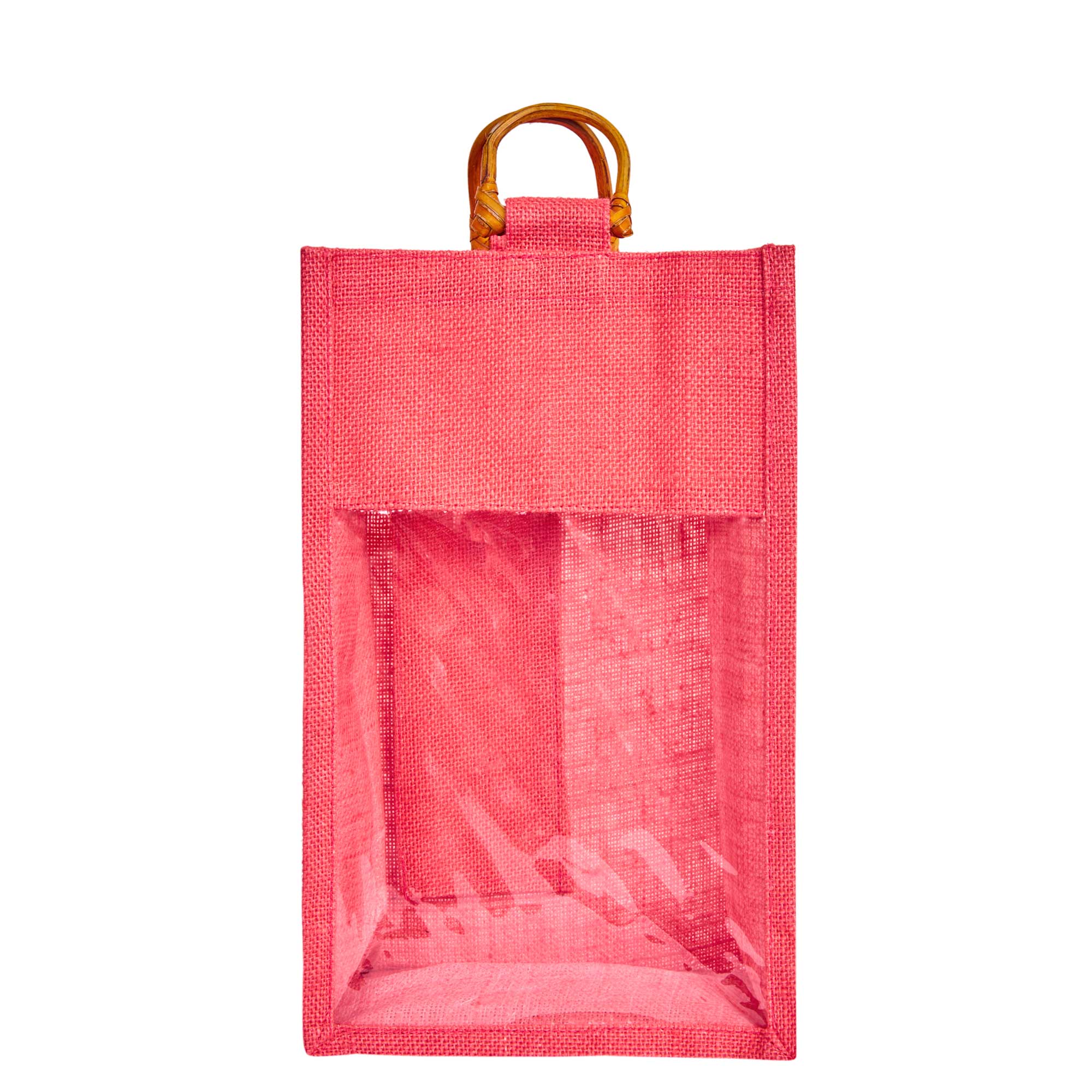 ecojutebags – wholesale Wine gift bag – 6-Pack Burlap Wine Bags with Cane Handle & Clear PVC Window9