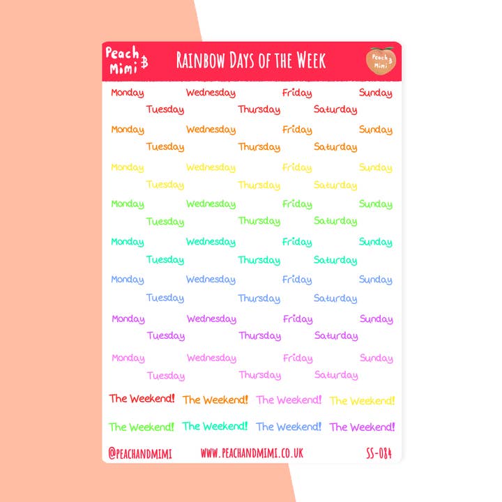 Days of the Week Planner Stickers for wholesale by Peach and Mimi