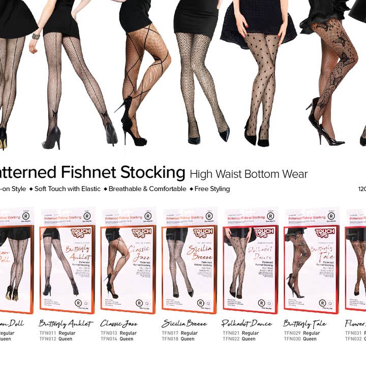 Touch Ups Patterned Fishnet Stockings for wholesale by SM Beauty LLC