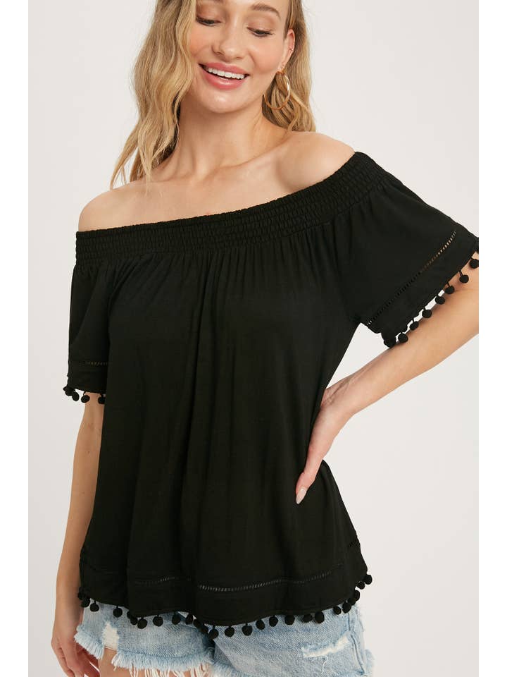 Bluivy - Wholesale Blouse - Women's - POM POM TRIM TOP