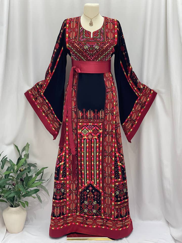 Layali Embroidered Palestinian Thobe – With Two Matching Belts” for wholesale by Palestinian Elegance