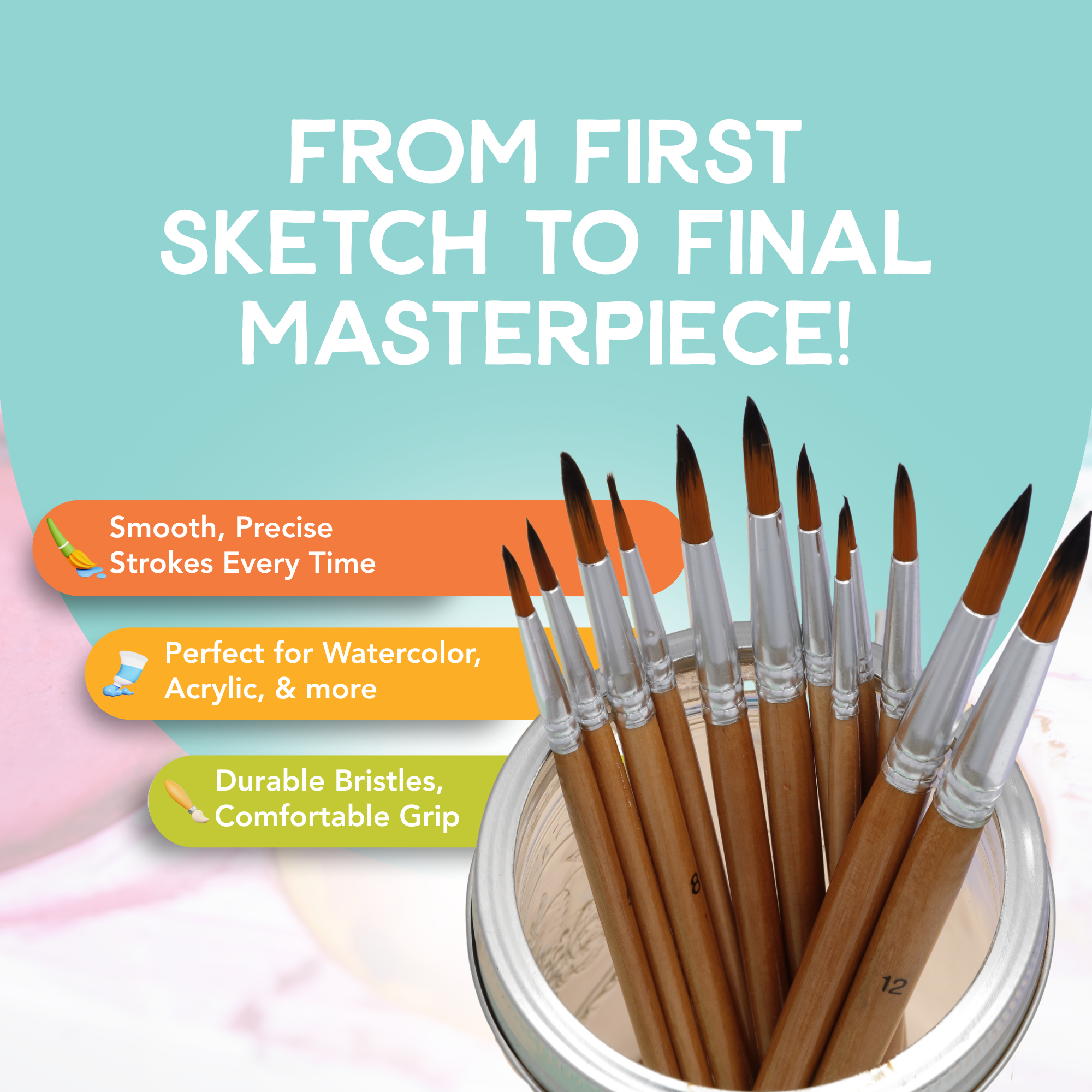 Incraftables - Wholesale DIY Craft Kit - Kids - Incraftables 12 Artist Watercolor Paint Brushes Set2