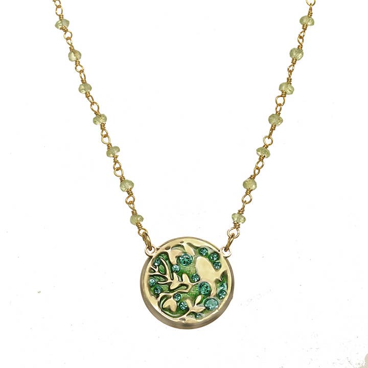 Green & Gold Leaves Circle Necklace for wholesale by Michal Golan Jewelry