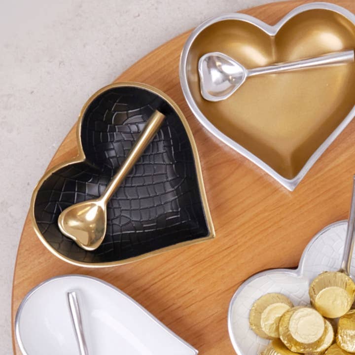 Inspired Generations - Vendita all'ingrosso Ciotole/Piatti decorativi - Cuore Happy croco nero e oro con cucchiaino cuore dorato3