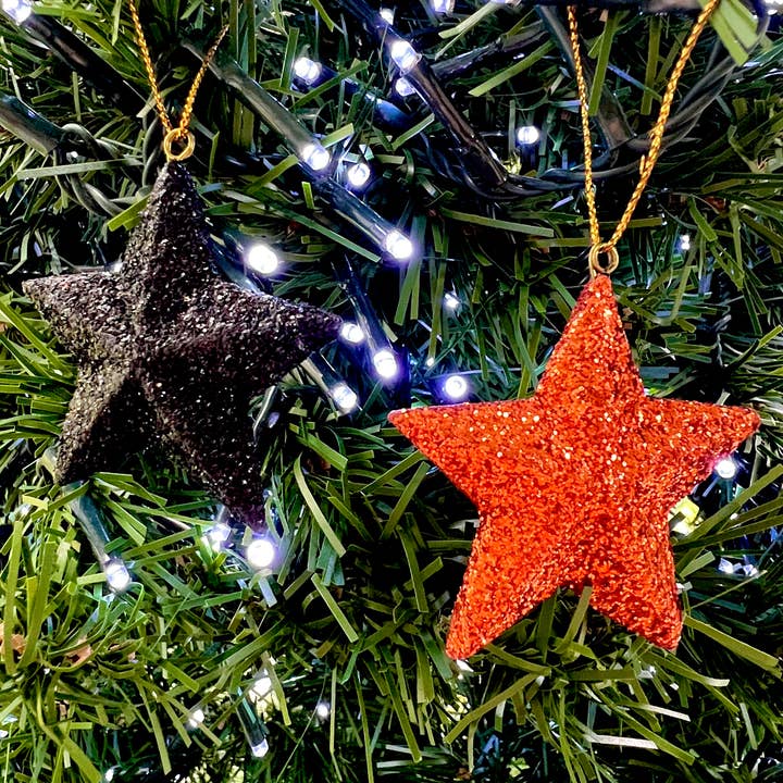 Stelle glitterate Halloween ornamento glitter arancione e nero per la vendita all'ingrosso da parte di Erik & Mike