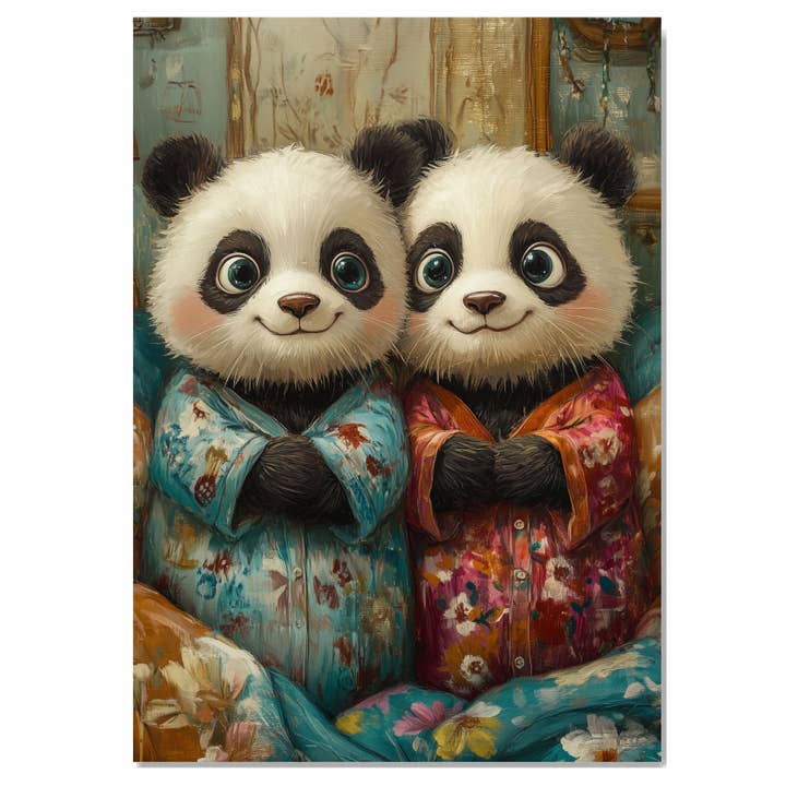 Floral Pajama Panda Bears for Cheerful Nursery Wall Canvas for wholesale by Art Paradise Studios