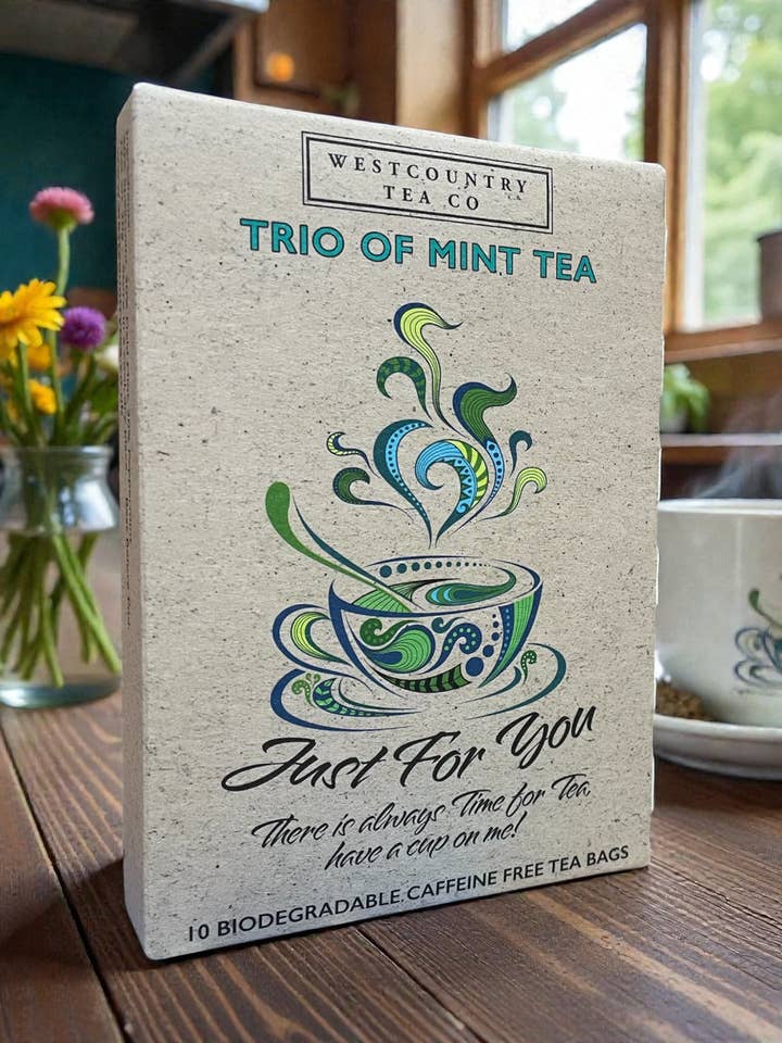 Trio of Mint Tea Just For You novelTEAcard Gift for wholesale by Westcountry Tea Co.