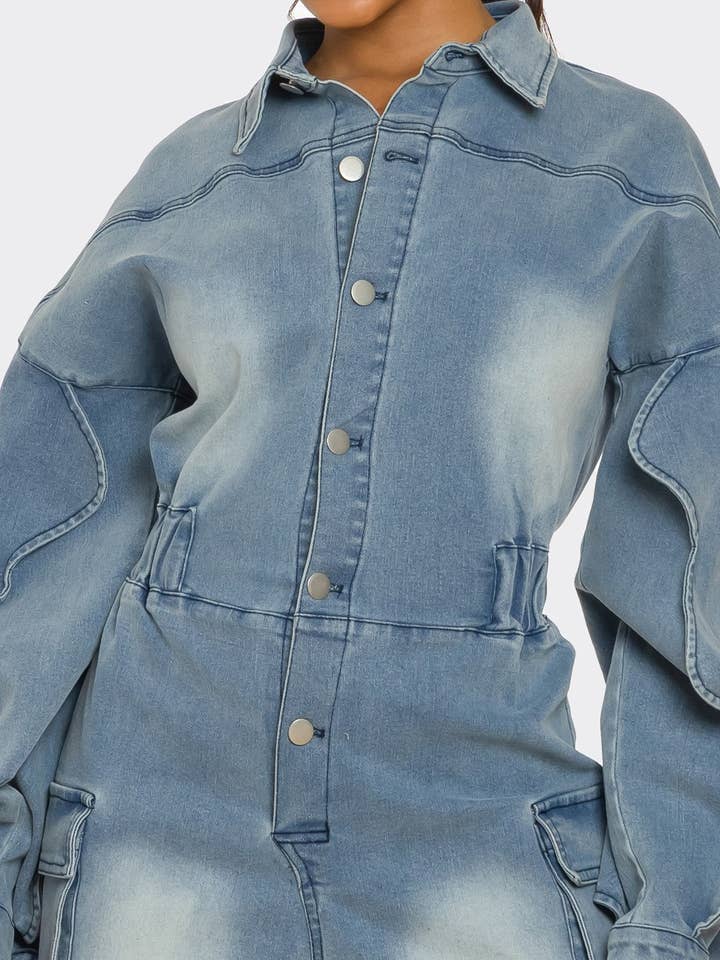 Athina Collection - Wholesale Romper - Women's - Sculpted Edge Denim Romper5