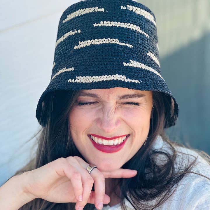 Taylor 3" Brim Crochet Bucket Straw Hats with Zebra Stripe and other Purchase Wholesale raffia bucket hat. Free Returns & Net 60 Terms on Faire trending on Faire.