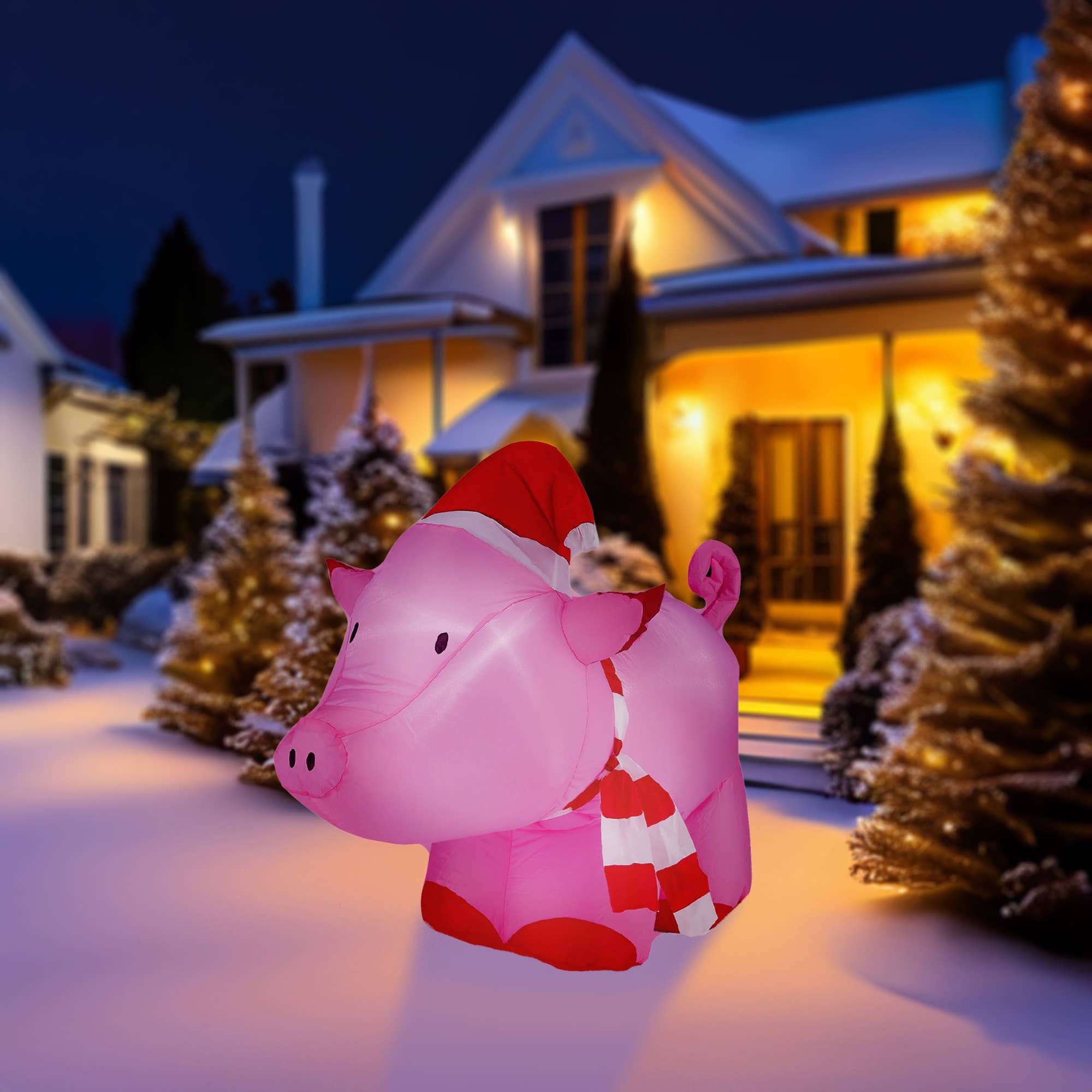 Alpine Corporation - Wholesale Christmas Decoration - Inflatable Pink Pig with Santa Hat Decor and LED LIghts