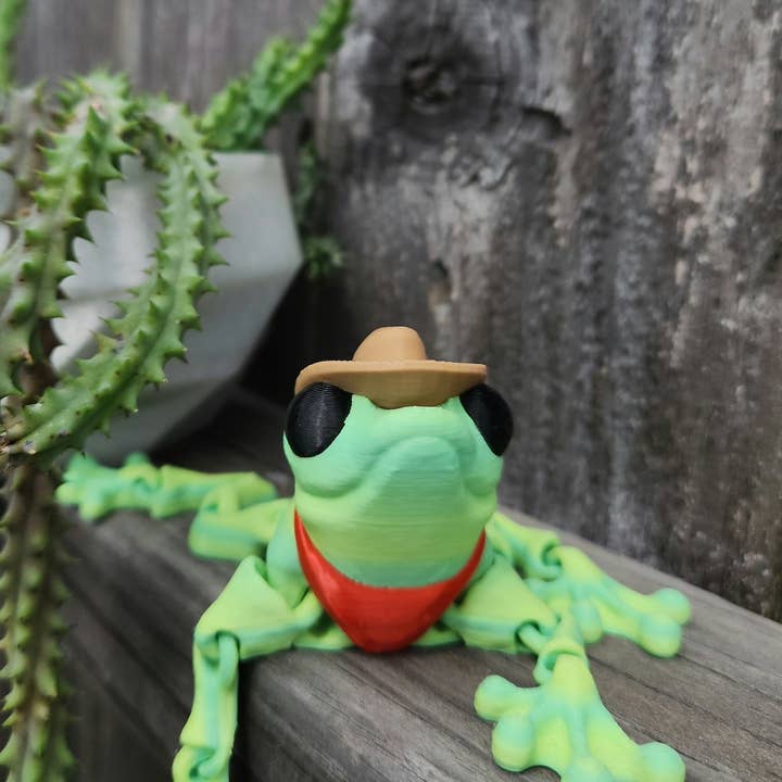 Altered Matter - Wholesale Fidget Toy - Kids - Cowfrog- Articulated 3D Printed Cowboy Frog Fidget