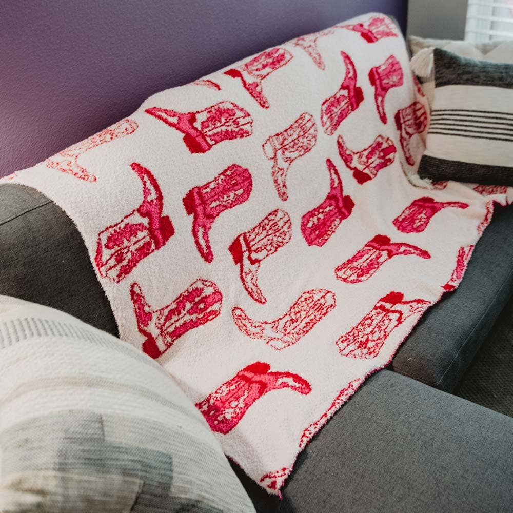 Katydid - Wholesale Throw Blanket - Light Pink Western Boots Throw Blanket2