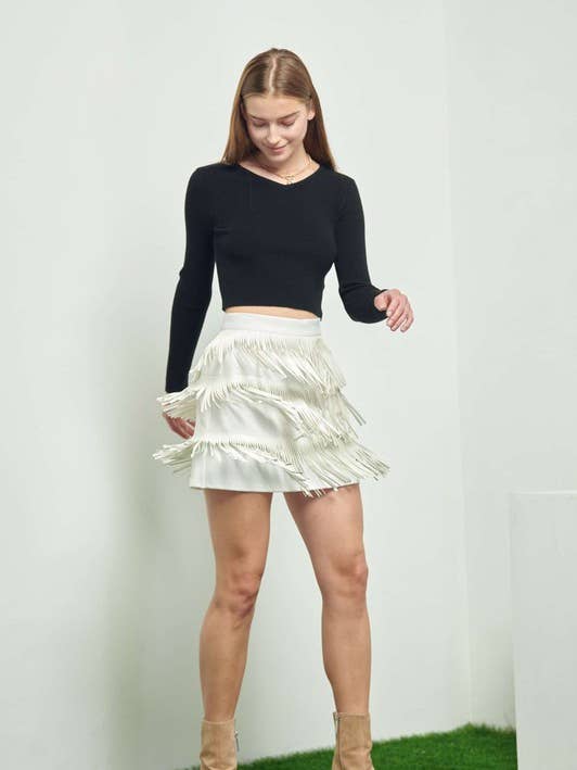 JADE BY JANE - Wholesale Skirt - Women's - PLUS SIZE Western Faux Leather Fringe Mini Skirt10