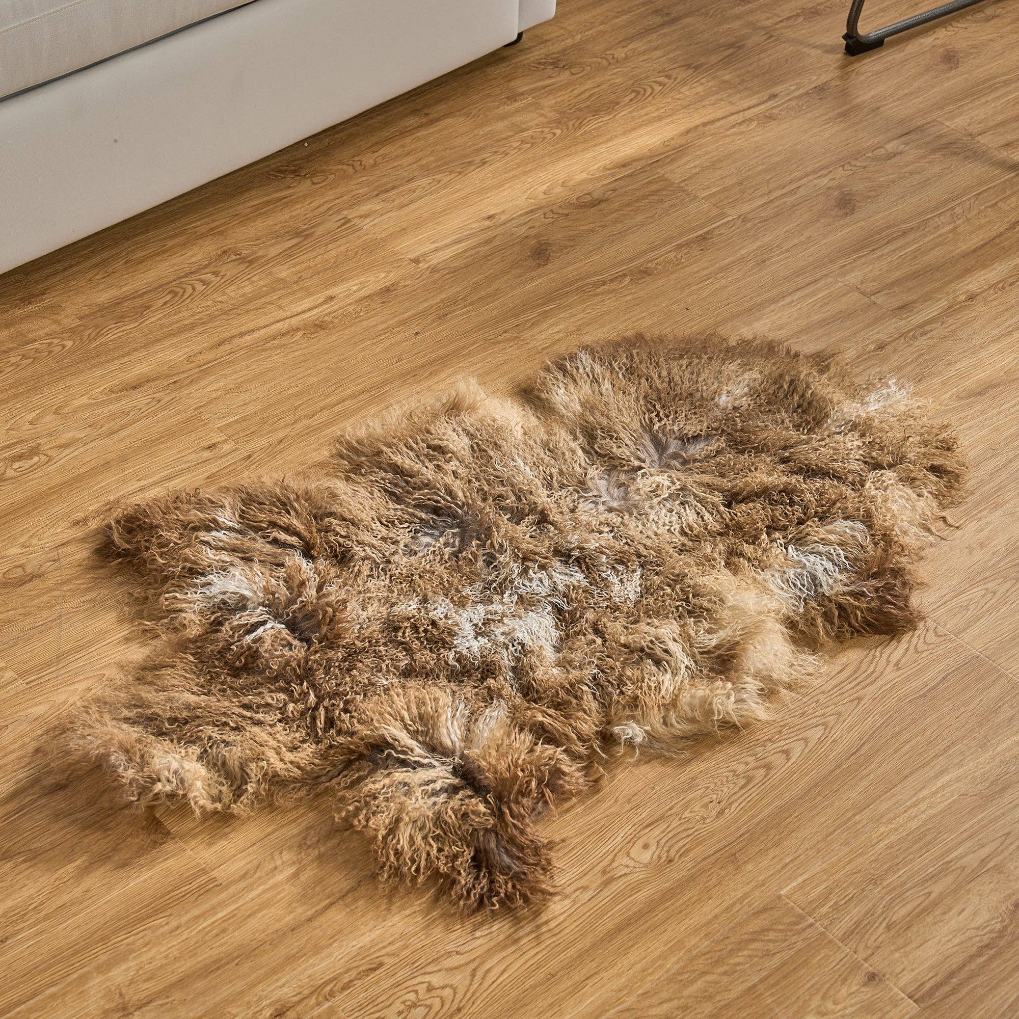 HUIRESOURCE - Vente Plaids - Fourrure d'agneau mongol avec poils naturellement bouclés en couleur mélangée2