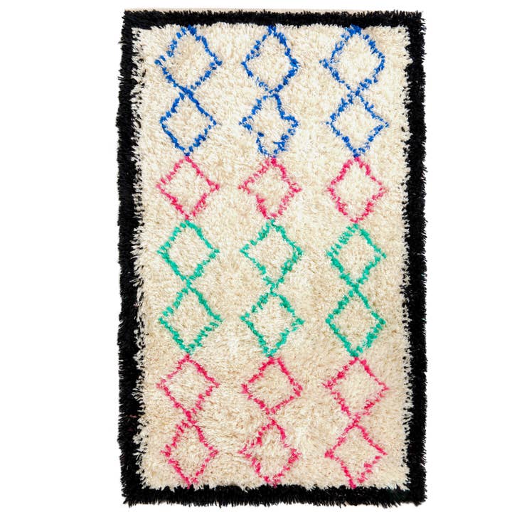 Tapis en laine en peluche géométrique multicolore, 3 pi x 5 pi pour la vente par Quickway Imports