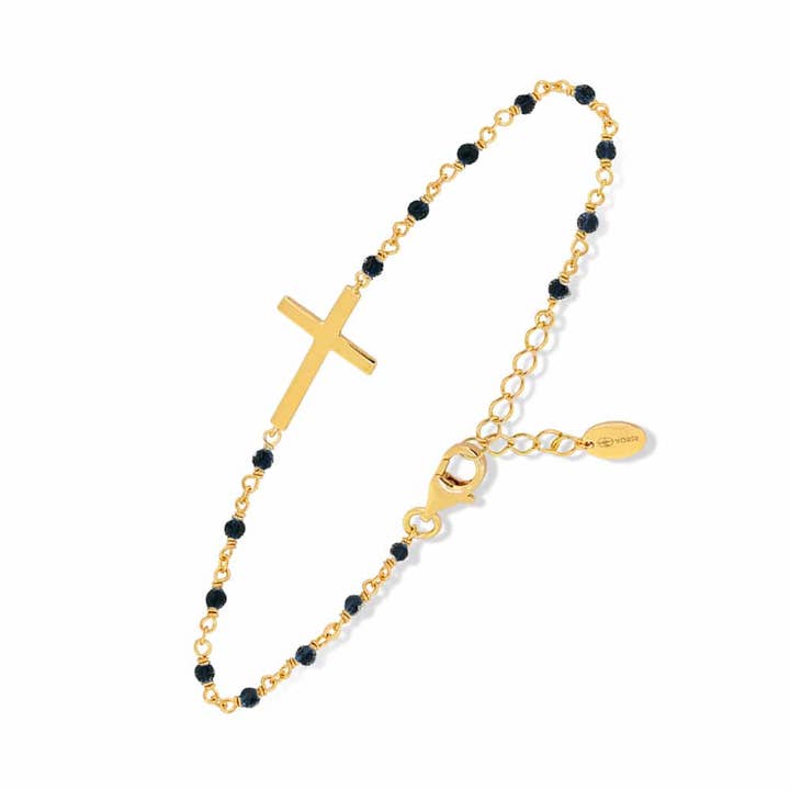Goldenes silbernes Kreuz und schwarzes Spinell-Armband für den Großhandel von ORUS BIJOUX
