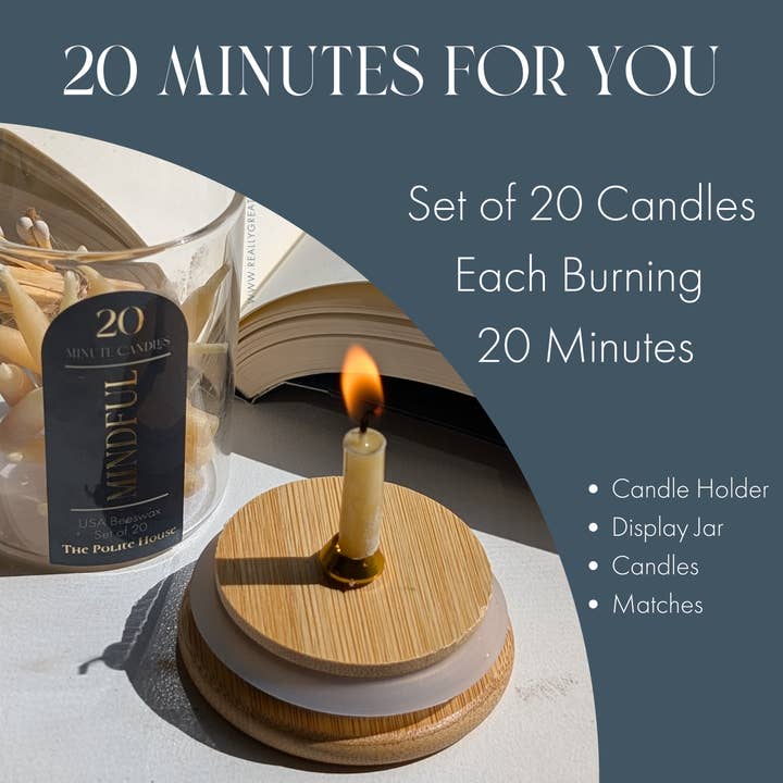 The Polite House - Wholesale Tapered Candle/Candlestick - 20 Minute Beeswax Candle Set: Mindful (Set of 20)