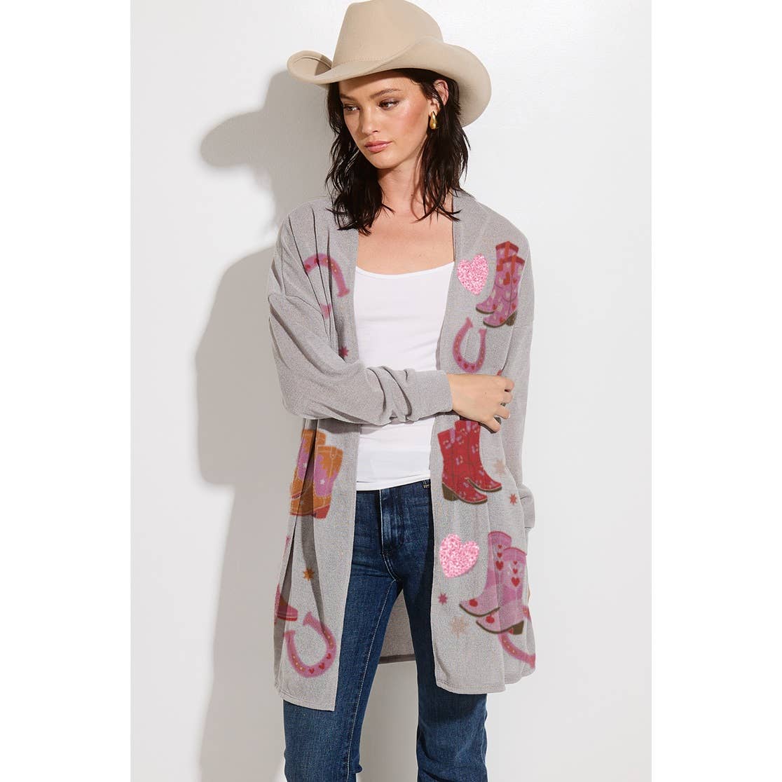 Phil Love - Vendita all'ingrosso Cardigan - Donna - Stivali da cowgirl Stampa a cuore con glitter Cardigan lavorato a maglia4