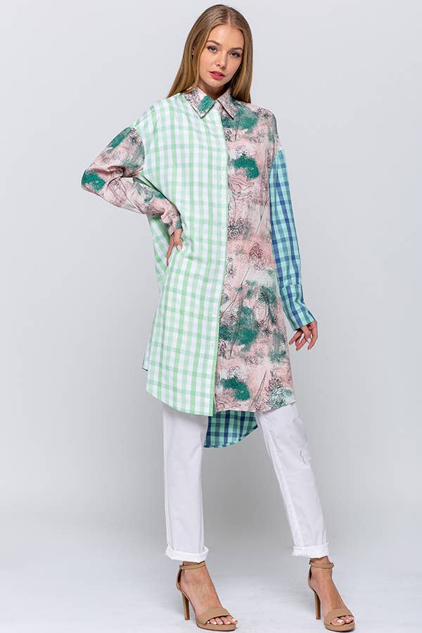 QMP Moda - Wholesale Dress - Women's - PATTERN BLOCKED SHIRT DRESS     8