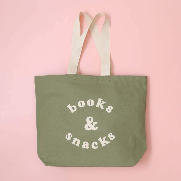 Alphabet Bags – wholesale Tote bag – Unisex – Books & Snacks - Olive Green Canvas Tote Bag2