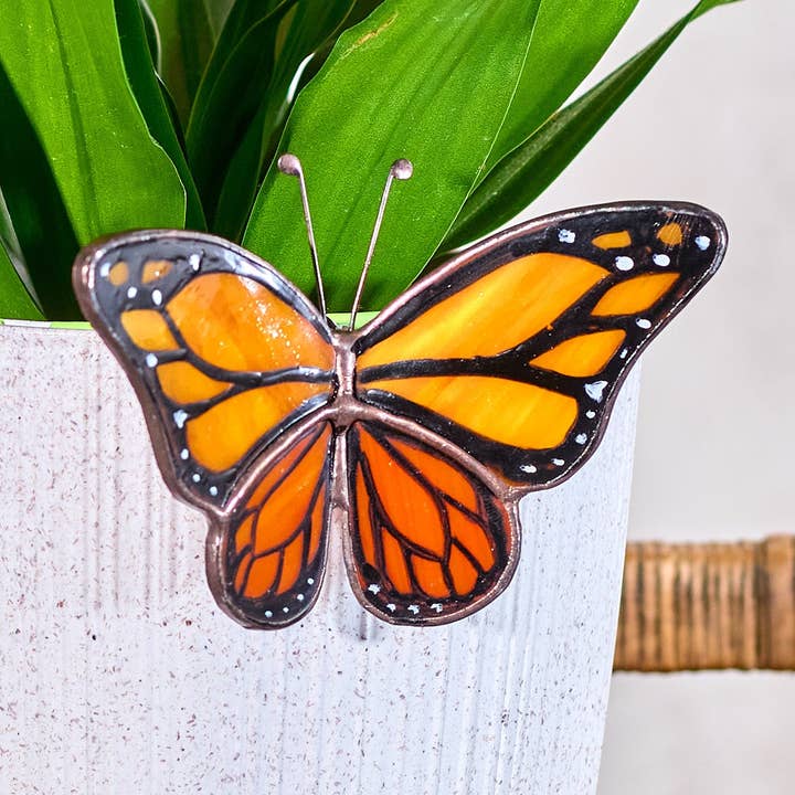 Monarch Butterfly Stained Glass Plant Pot Hugger for wholesale by Avalglass