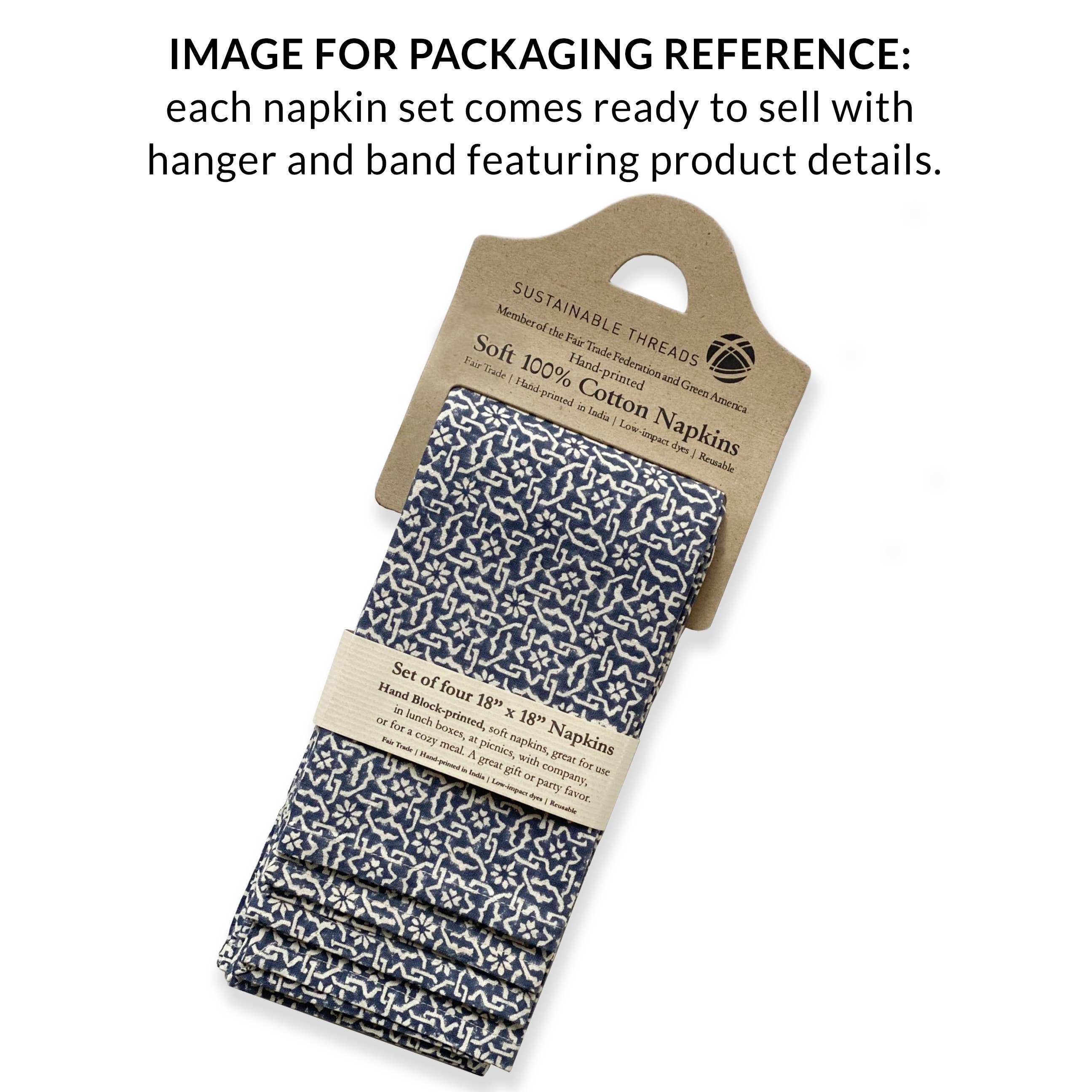 Sustainable Threads - Wholesale Dinner & Cloth Napkin - Cotton Napkins | Hand Block Printed | Mosaic Sage | Set of 41