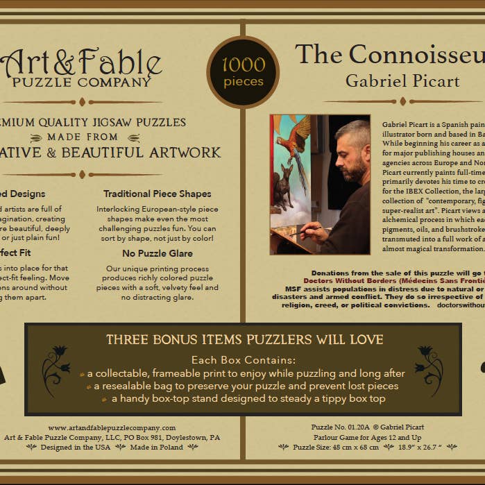 Art & Fable Puzzle Company, LLC - Wholesale Puzzle - Adult - The Connoisseur, 1000-pc Velvet-Touch Jigsaw Puzzle