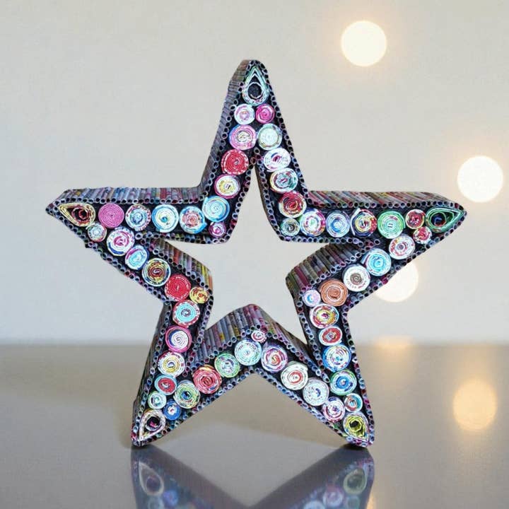Hollow Star Christmas Figure - Recycled Paper for wholesale by The Upcycled Paper Company