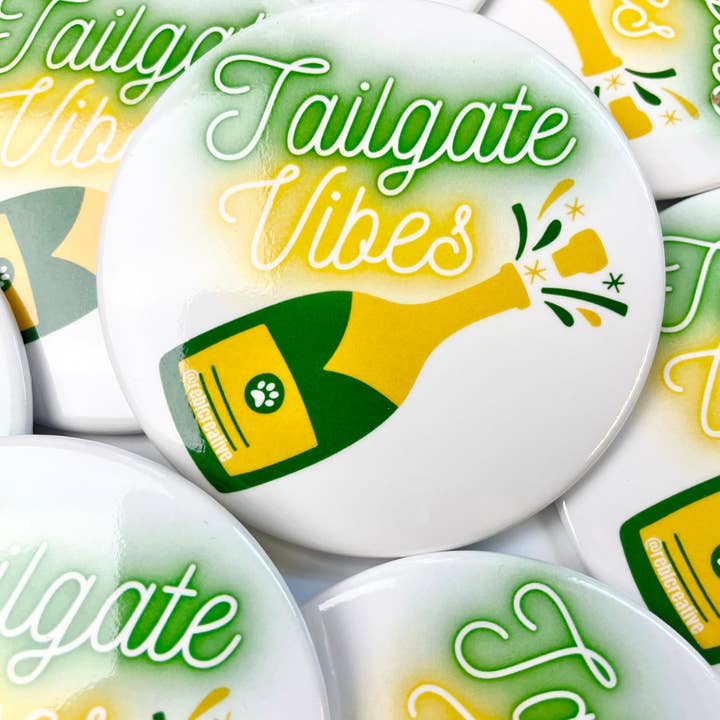 *Tailgate Vibes - Green/Yellow Paw Print - Game Day Button for wholesale by REBL Creative