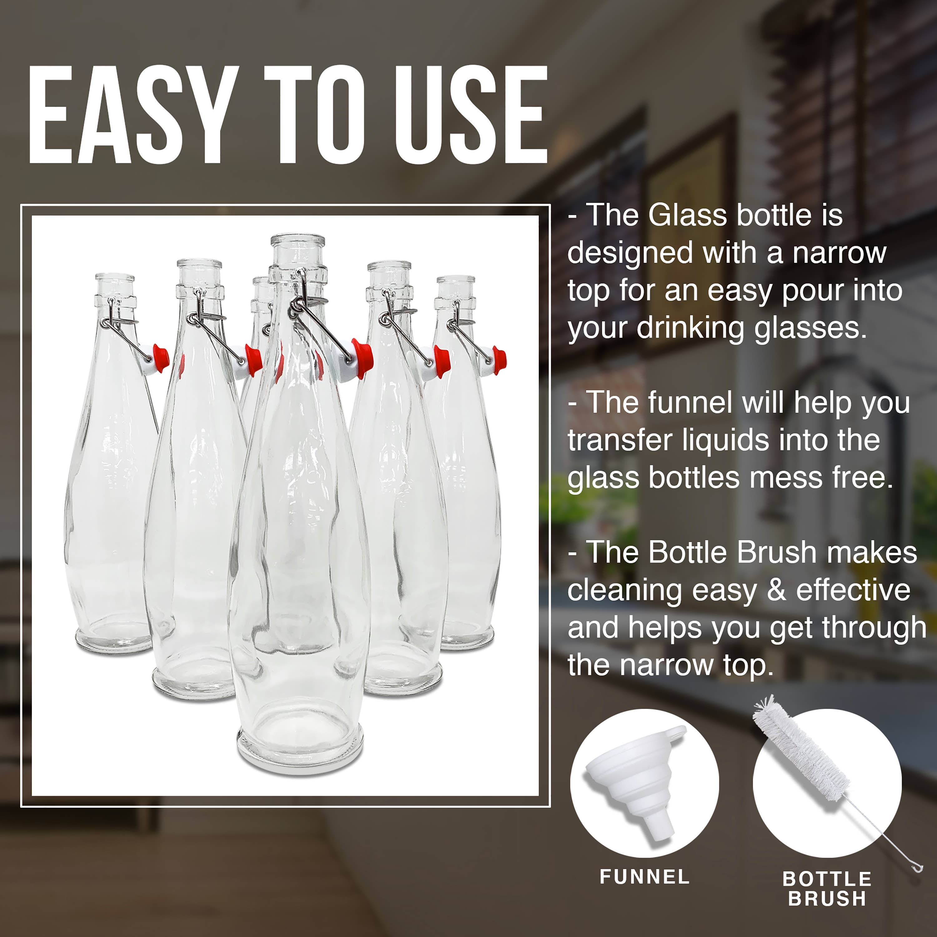 Nevlers - Wholesale Milk/Juice Bottle - Glass Swing Top Bottles - 33 oz. Teardrop Design (Set of 6)3