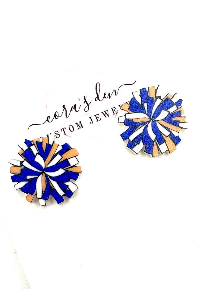 Orecchini a bottone Pom Cheer - blu/arancione/bianco per la vendita all'ingrosso da parte di Cora's Den