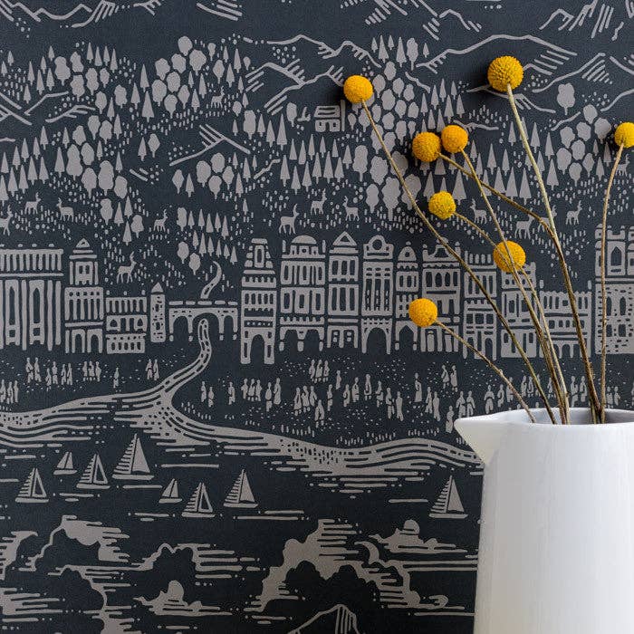 'Province' Town & Country Wallpaper in Graphite, 10m roll for wholesale by Bold & Noble