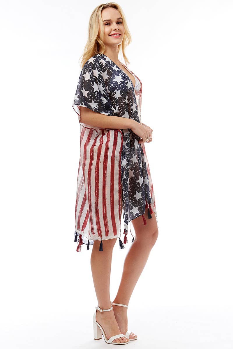 NAVY American USA Flag Beach Cover up Poncho w Fringes for wholesale on Faire3