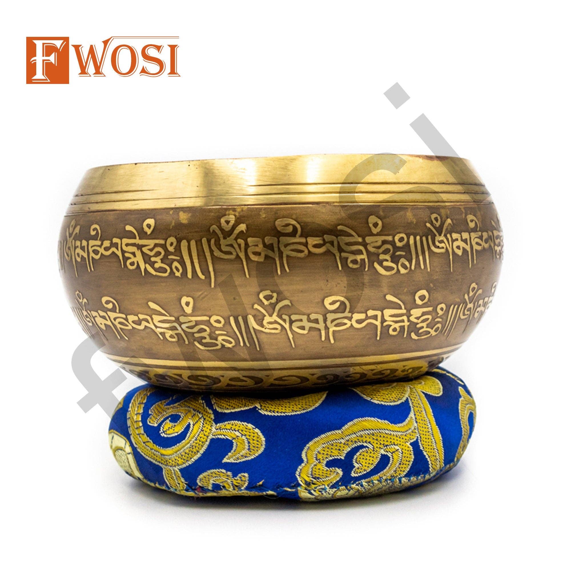 Fwosi - Wholesale Meditation Supplies - Himalayan Tibetan Singing Bowl | Kalash Carving Sound Bowl Meditation Set Mallet & Cushion | Chakra Healing Bowl | Self-Care Gift3