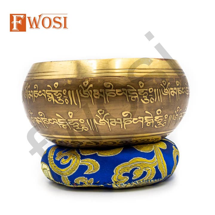 Fwosi - Wholesale Meditation Supplies - Himalayan Tibetan Singing Bowl | Kalash Carving Sound Bowl Meditation Set Mallet & Cushion | Chakra Healing Bowl | Self-Care Gift3