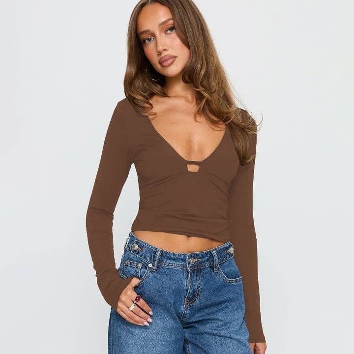 Sheer Trend - Wholesale T-Shirt - Women's - V Neck Long Sleeve T Shirt6